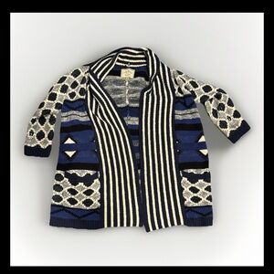 Lucky Brand Sweater Womens Large Aztec Knit Cardigan Open Front